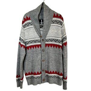 Retro Festive Knit Sweater L Gray Grandpa Western Chevron Tribal Neutral Classic